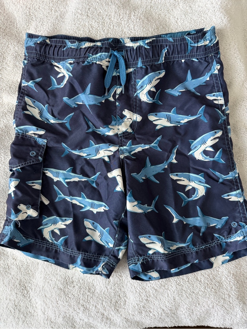 Hatley Boys Navy Shark Print Swim Trunks - size 6T